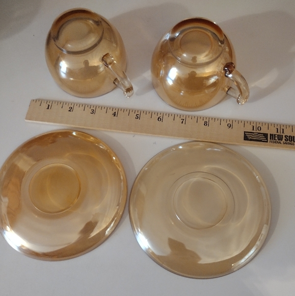 Vintage Jeanette Marigold Carnival Glass Tea Cup And Saucer Set of 2 - Picture 4 of 5